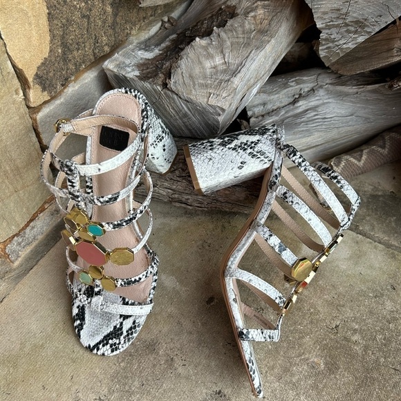 LOUISE ET CIE Leeba embelished heeled sandal python embossed leather Sz-7.5M. I - Picture 6 of 11